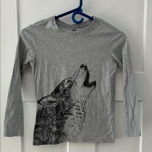 Tea Collection Gray Long Sleeve Tee with Wolf Print
